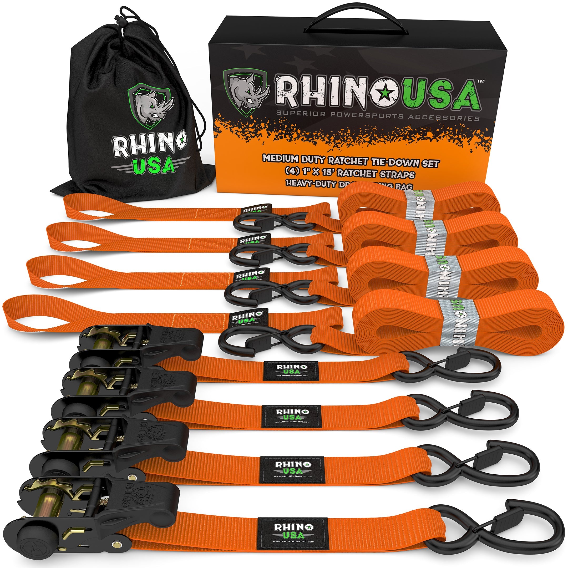 1" x 15' Ratchet Tie-Down Set (4-Pack) Rhino USA, Inc. 